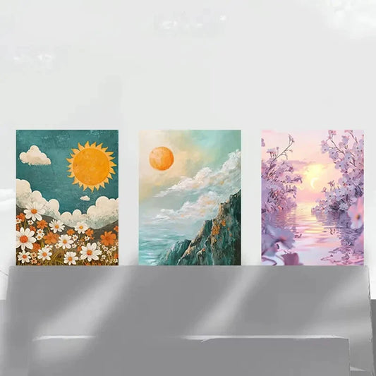 3pcs Sunflower Mountain Floral Twilight Scenery Metal Print Ready to Hang Art