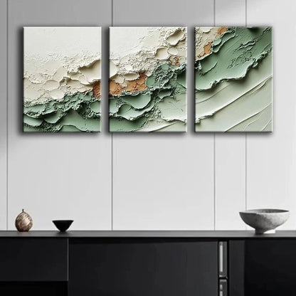 3pcs Elegant White & Green Design Metal Print Ready to Hang Art