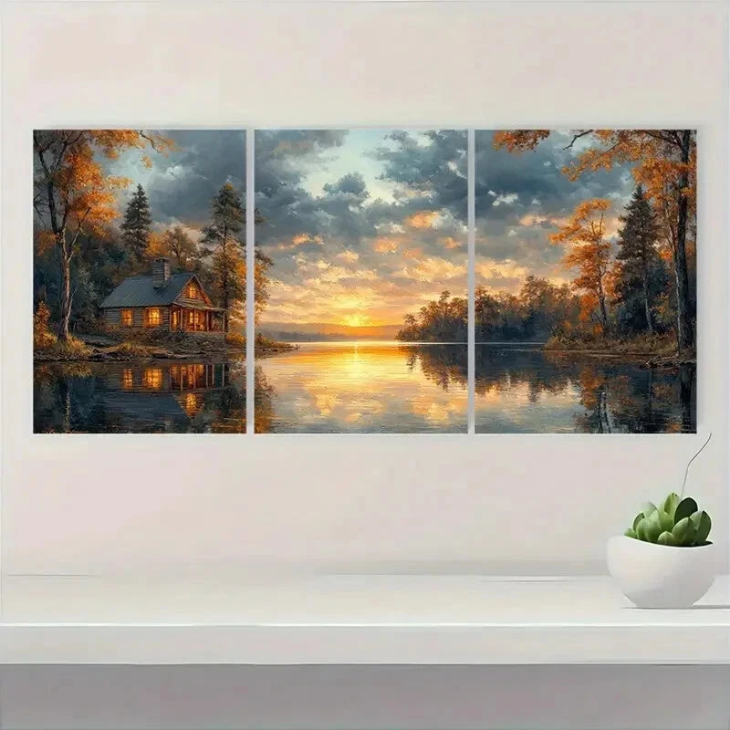 3pcs Panoramic Mississippi River Scene Metal Print Ready to Hang Art