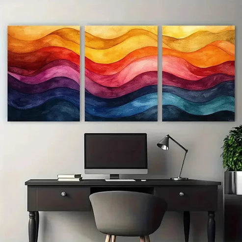 3pcs Bright Watercolour Wavy Lines Abstract Wall Art Canvas Unframed – High Quality Print 100% Australian Made Wall Canvas