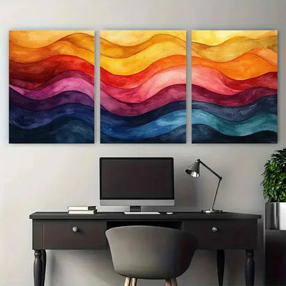 3pcs Bright Watercolour Wavy Lines Abstract Wall Art Canvas Unframed – High Quality Print 100% Australian Made Wall Canvas