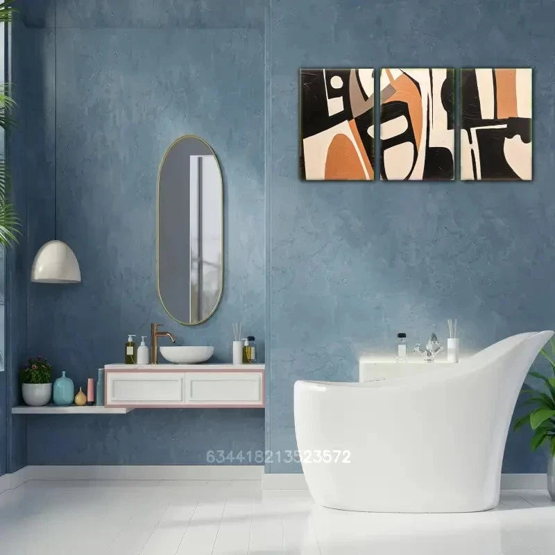 3pcs Elegant Black, Orange & White Abstract Metal Print Ready to Hang Art