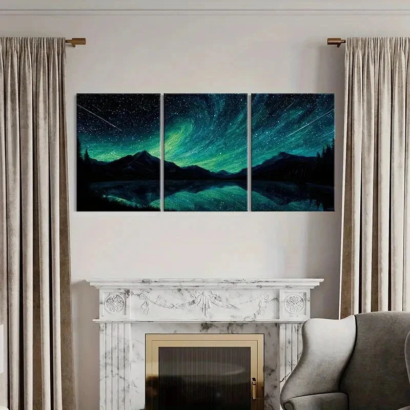 3pcs Starry Night Sky Mountain Landscape Metal Print Ready to Hang Art - Bella Home Decor