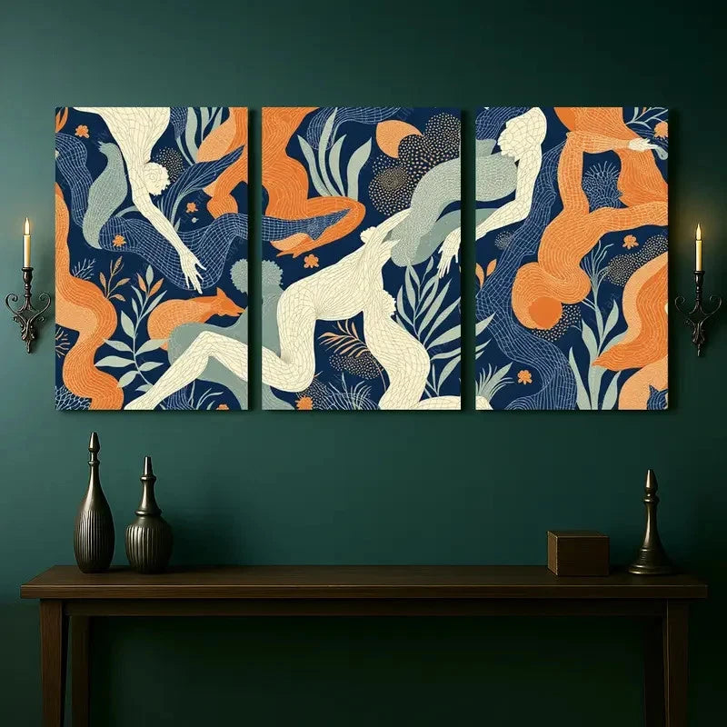 3pcs Human Form and Nature Leaves Metal Print Ready to Hang Art