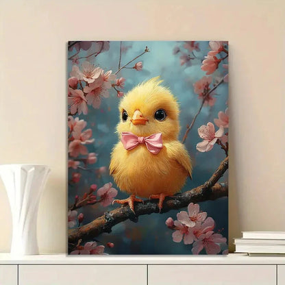 Cute Yellow Chick with an Adorable Pink Bow Sitting  40x60cm Metal Print Ready to Hang