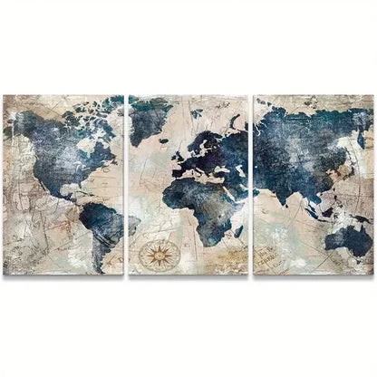 3pcs Abstract Map Decorative Modern Art Canvas Framed 60x90cm - High Quality Print 100% Australian Made Wall Canvas Ready to Hang