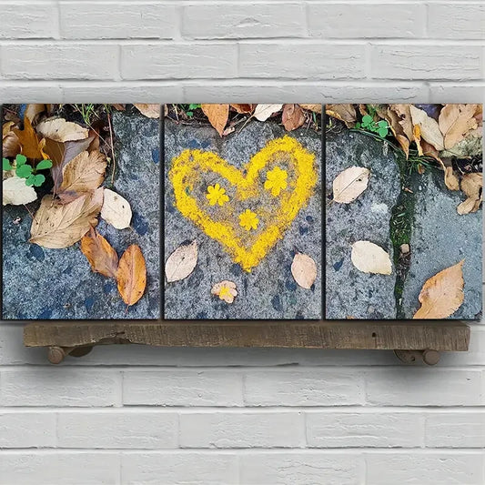 3pcs Love Made of Brown Leaves Metal Print Ready to Hang Art