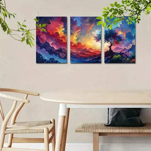 3pcs Colorful Landscape with Tree Design Wall Art Canvas Unframed - High Quality Print 100% Australian Made Wall Canvas