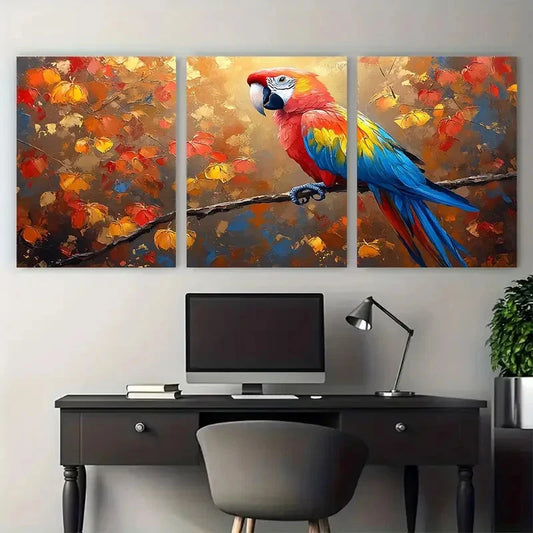 3pcs Macaw Parrot Painting Animal Illustration Wall Art Set Canvas Framed 40x60cm - High Quality Print 100% Australian Made Wall Canvas Ready to Hang