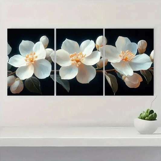 3pcs Featuring Lush Green Leaves and Delicate Metal Print Ready to Hang Art