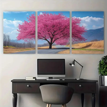 3pcs Large Pink Blossom Tree Spring Nature Metal Print Ready to Hang Art