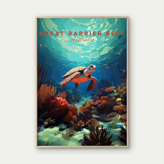 Retro Australia Great Barrier Reef Vintage Travel Poster Print Wall Art