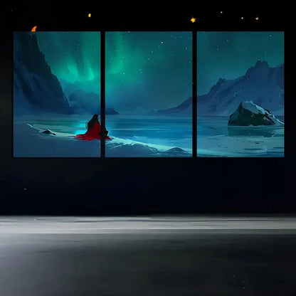 3pcs Vibrant Aurora Borealis Illustration Metal Print Ready to Hang Art