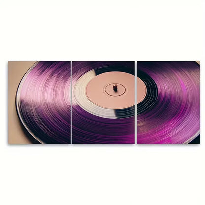 3pcs Purple Retro Vinyl Record Metal Print Ready to Hang Art