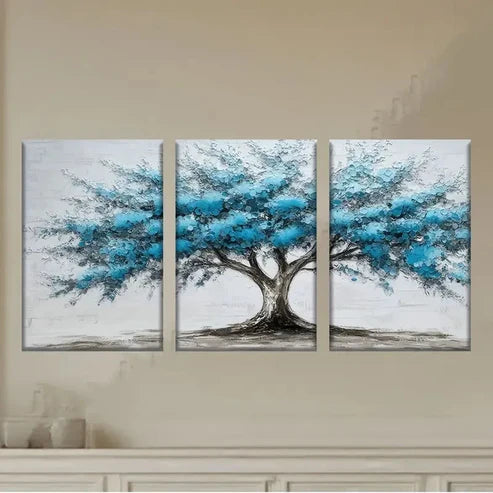 3pcs Blue Tree Abstract Art, Polyester Wall Art Set Canvas Unframed - High Quality Print 100% Australian Made Wall Canvas