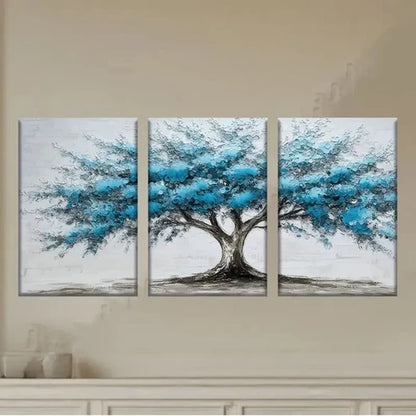 3pcs Blue Tree Abstract Art, Polyester Wall Art Set Canvas Unframed - High Quality Print 100% Australian Made Wall Canvas