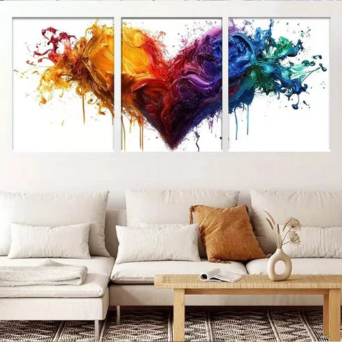 3pcs Modern Vibrant Abstract Colorful Heart Wall Art Set Canvas Unframed - High Quality Print 100% Australian Made Wall Canvas