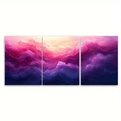 3pcs Pink and Purple Watercolor Abstract Metal Print Ready to Hang Art