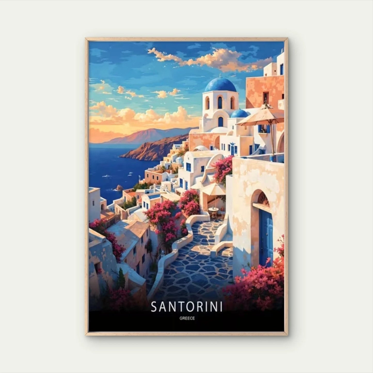 Santorini Greece White & Blue Architecture Travel Poster Print Wall Art
