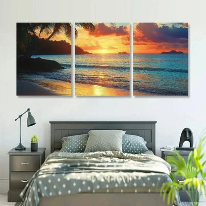 3pcs Palm Tree Beach Sunset Vibrant Tropical Metal Print Ready to Hang Art
