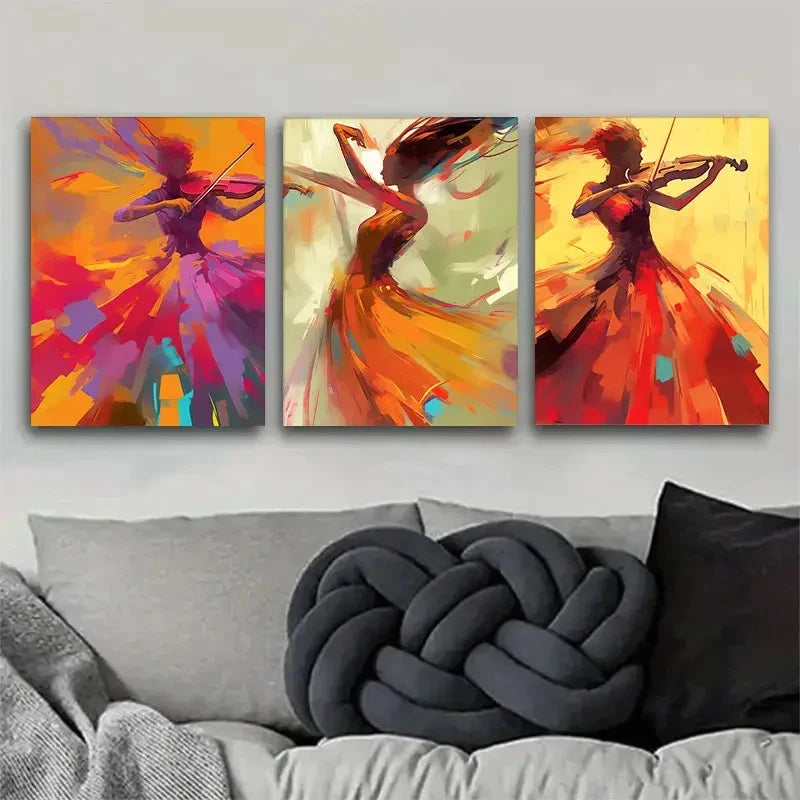3pcs Bold Color Music Dance Dynamic Artwork Metal Print Ready to Hang Art