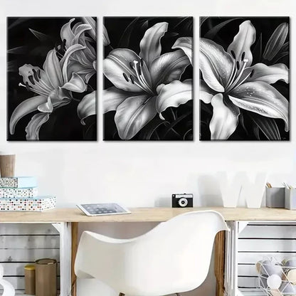 3pcs Modern Minimalist Black And White Floral Wall Art Set Canvas Unframed - High Quality Print 100% Australian Made Wall Canvas