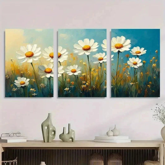 3pcs Daisy Flowers Wildflowers Meadow Perfect Wall Art Set Canvas Framed 40x60cm - High Quality Print 100% Australian Made Wall Canvas Ready to Hang