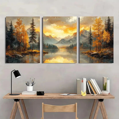 3pcs Pine Tree Landscape Artwork Illustrations Metal Print Ready to Hang Art