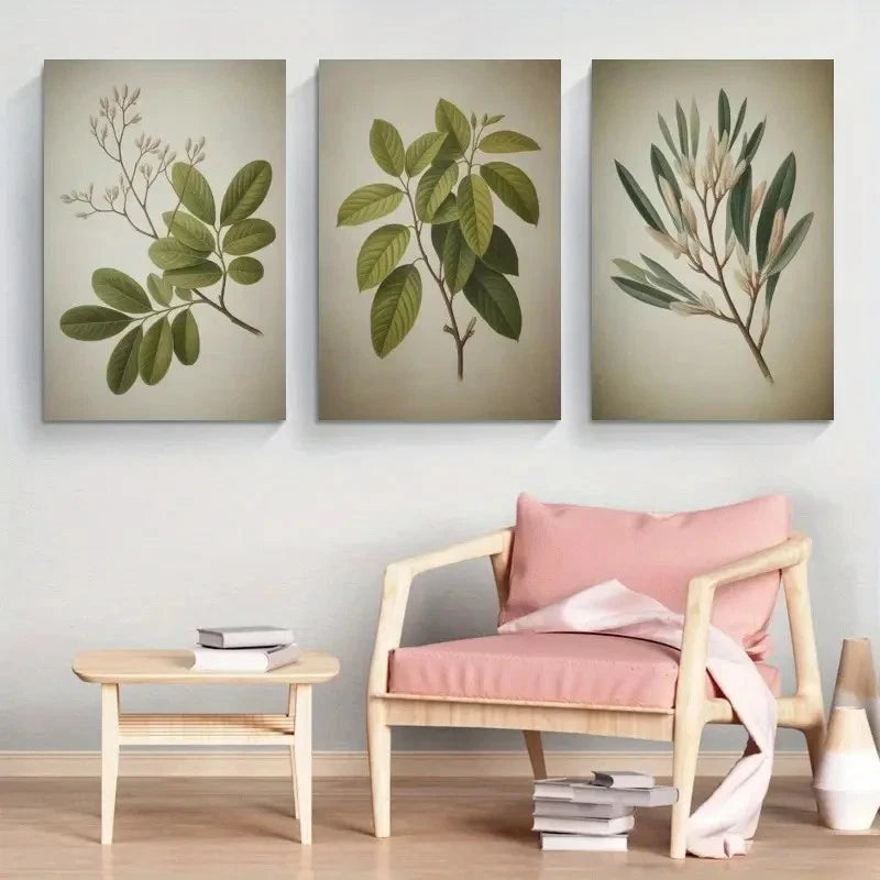 3pcs Eucalyptus Leaves Botanical Branches Metal Print Ready to Hang Art