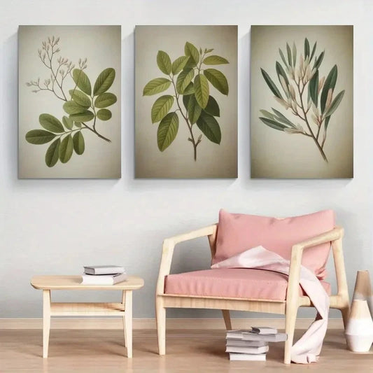 3pcs Eucalyptus Leaves Botanical Branches Metal Print Ready to Hang Art