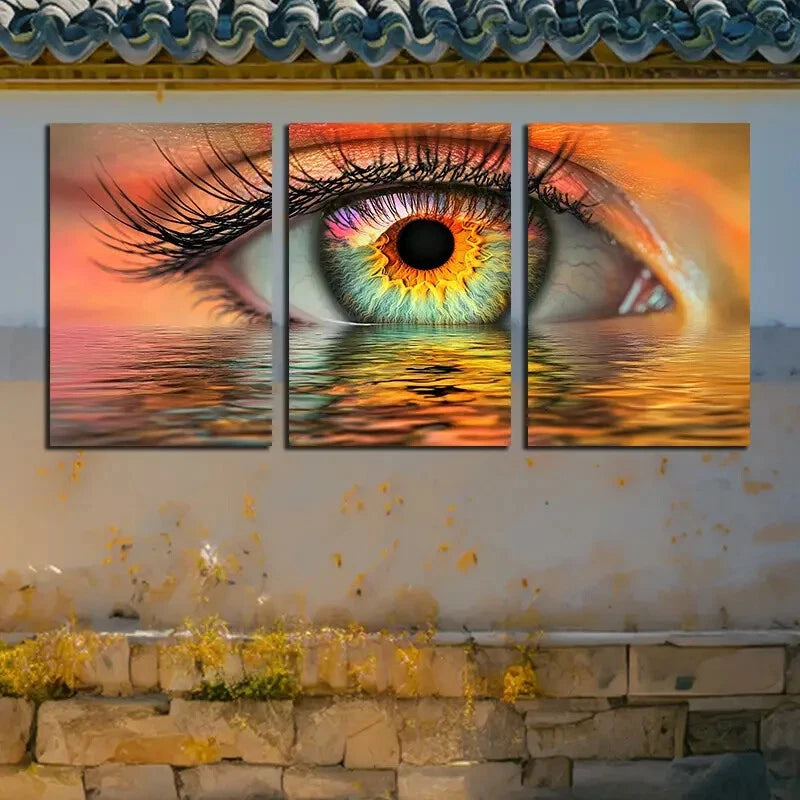 3pcs Serene Beautiful Eye with Water Reflection Metal Print Ready to Hang Art