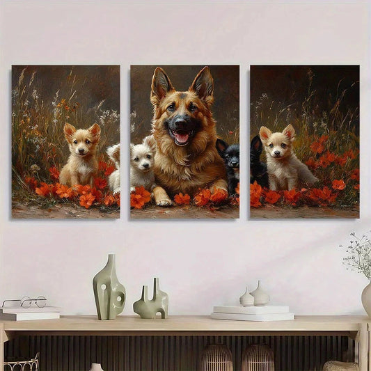 3pcs Dog Family German Shepherd & Puppies Metal Print Ready to Hang Art