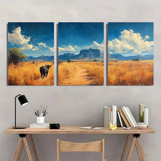 3pcs National Park Black Bull Animal Metal Print Ready to Hang Art