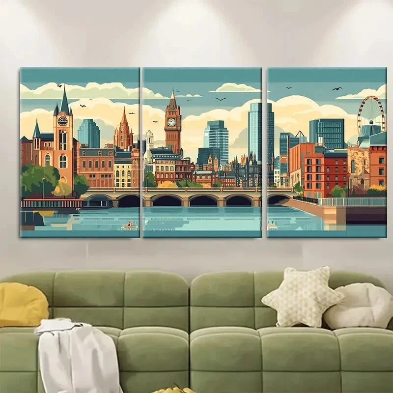 3pcs Manchester Cityscape Unique Metal Print Ready to Hang Art
