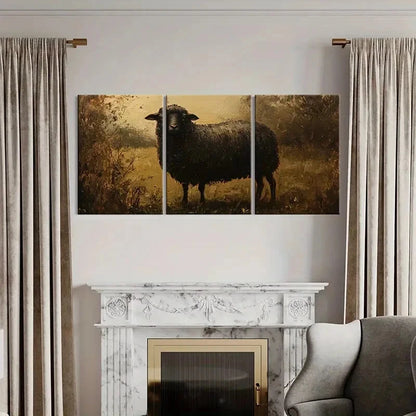 3pcs Artistic Black Sheep Painting Farmhouse Metal Print Ready to Hang Art