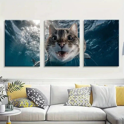 3pcs Funny Underwater Cat Hilarious Animal Metal Print Ready to Hang Art