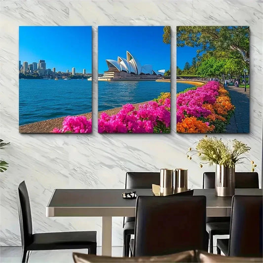 3pcs A Scenic View of the Sydney Opera House Wall Art Set Canvas Framed 50x70cm - High Quality Print 100% Australian Made Wall Canvas Ready to Hang