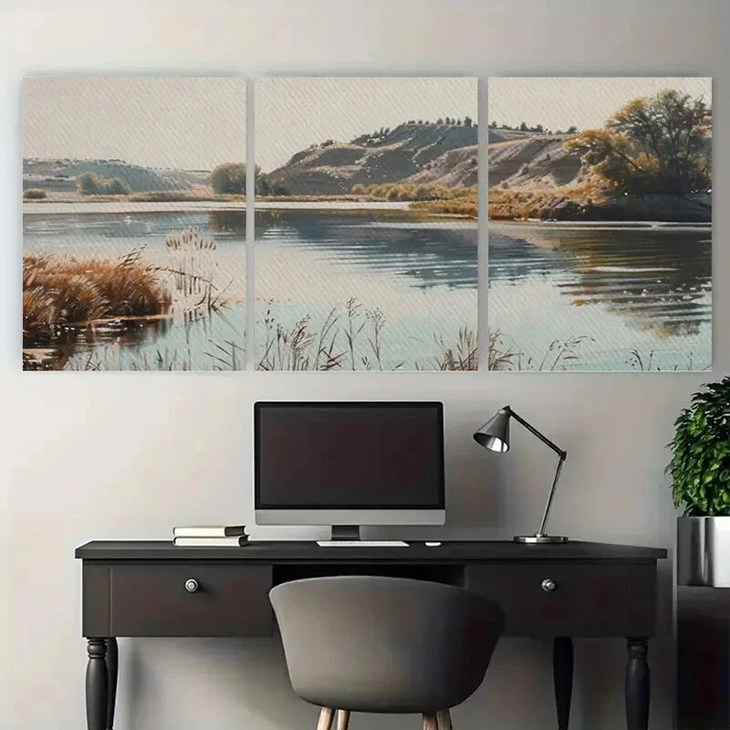 3pcs Red Willow Lake North Dakota Landscape Metal Print Ready to Hang Art