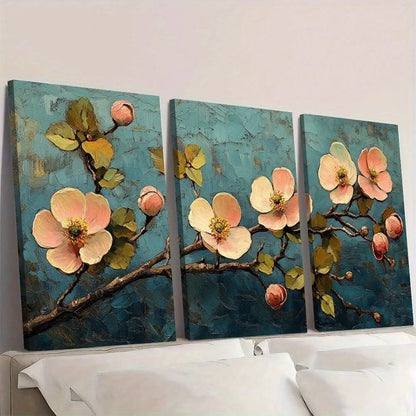 3pcs Vintage Gogh Inspired Gray & Green Floral Wall Art Set Canvas Framed 40x60cm - High Quality Print 100% Australian Made Wall Canvas Ready to Hang