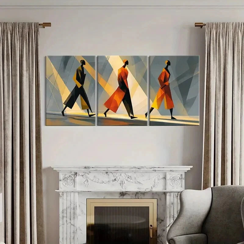 3pcs Vibrant Geometric Figures in Motion Metal Print Ready to Hang Art