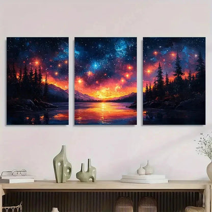 3pcs Colorful Night Sky Painting Nature Metal Print Ready to Hang Art
