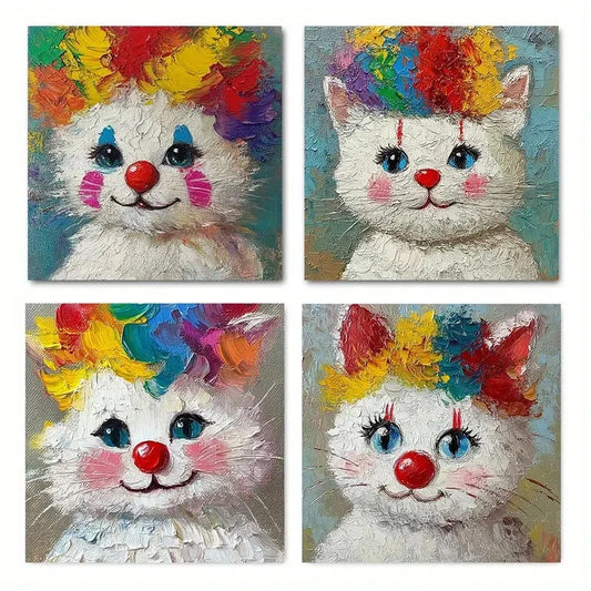4pcsModern Decorative Clown CatWall Art Canvas Framed