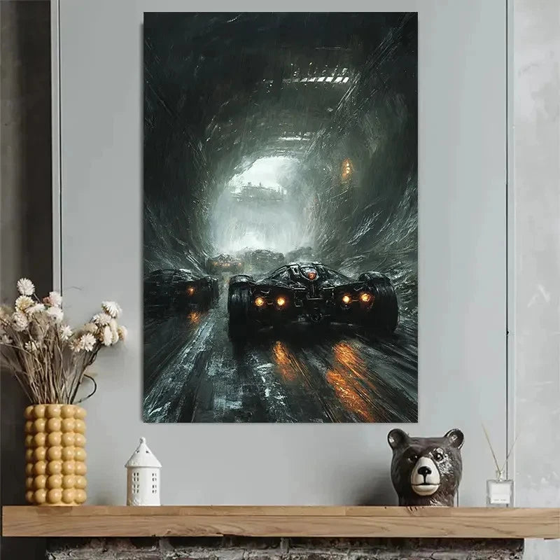 Cyberpunk Racing Night Neon Poster 40x60cm Metal Print Ready to Hang