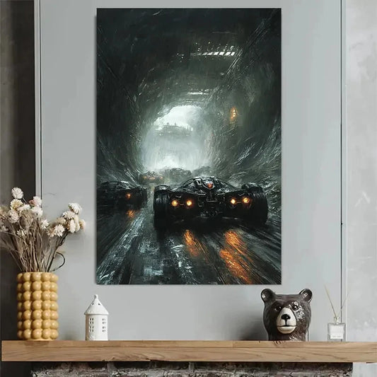 Cyberpunk Racing Night Neon Poster 40x60cm Metal Print Ready to Hang