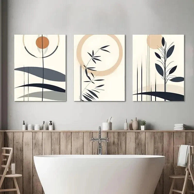 3pcs Lines, Mountains, Sun Minimalist  Metal Print Ready to Hang Art