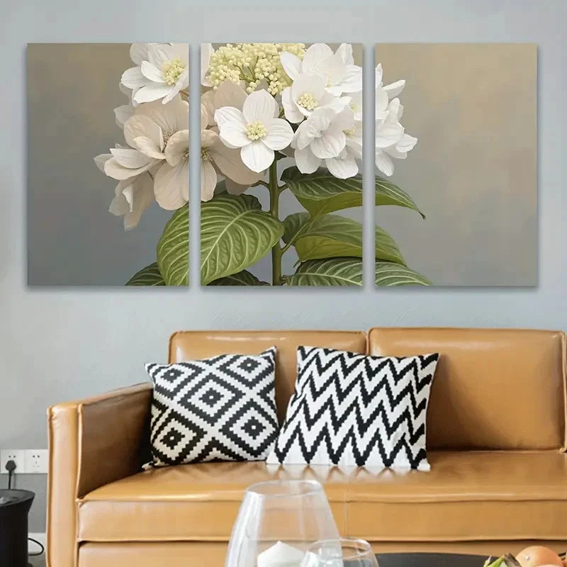 3pcs White And Cream Floral Watercolor Wall Art Set Canvas Framed 50x70cm - High Quality Print 100% Australian Made Wall Canvas Ready to Hang