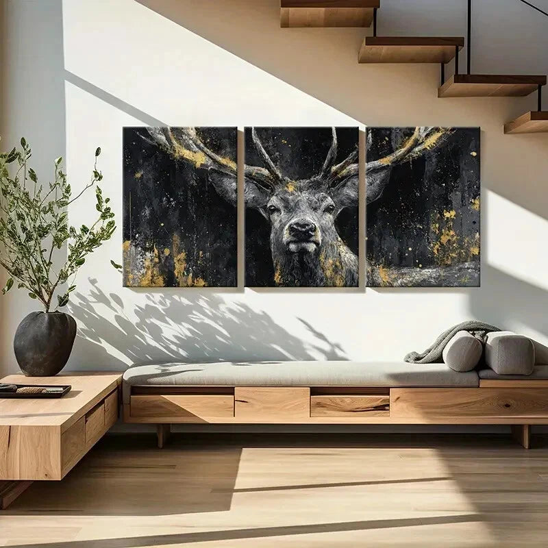 3pcs Artistic Deer Antlers Abstract Design Metal Print Ready to Hang Art