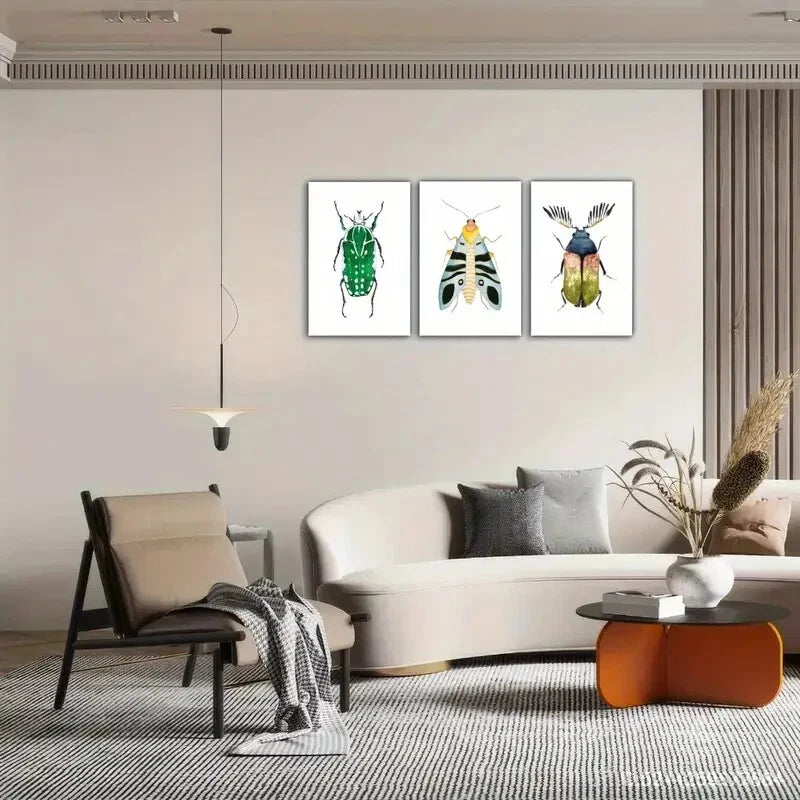 3pcs Expression Blue Winged Bug Art Print Metal Print Ready to Hang Art