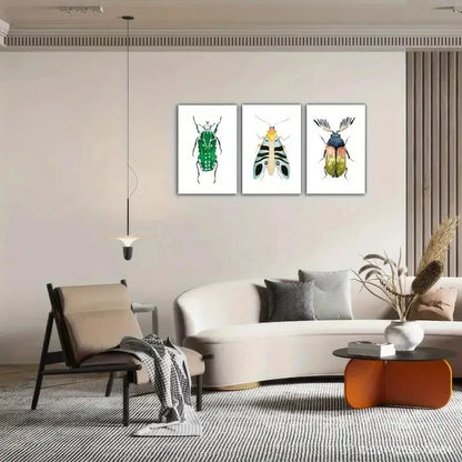 3pcs Expression Blue Winged Bug Art Print Metal Print Ready to Hang Art