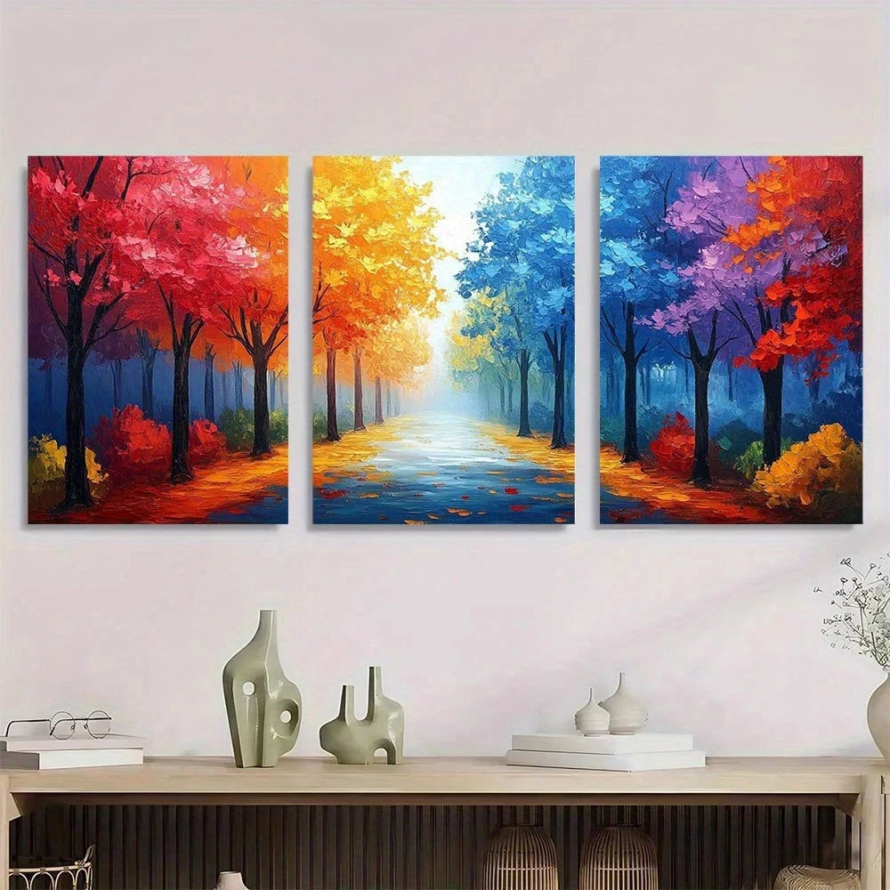 3pcs Colorful Streetscape Modern Abstract Metal Print Ready to Hang Art